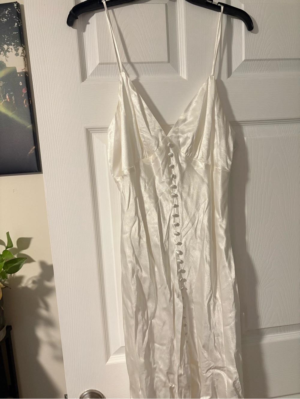 Satin White Slip Dress with Front Buttons - wedding Dress or fancy night out